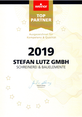 Urkunde weinor Top-Partner 2019