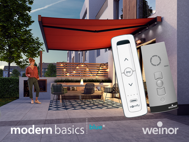 Kassetten-Markise Smaila von weinor mit rotem Markisentuch