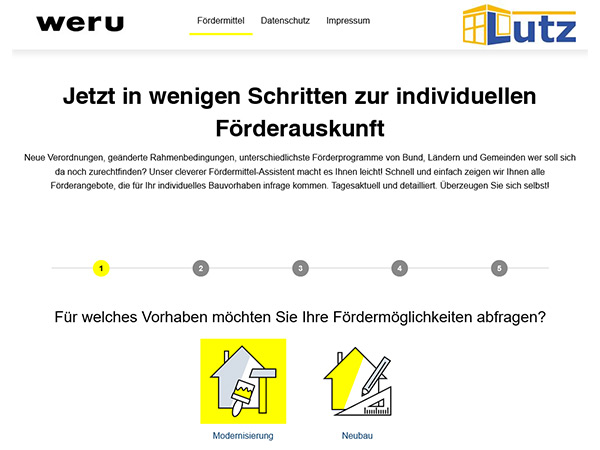 Screenshot Fördermittelauskunft weru