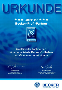 Urkunde Becker Profi Partner