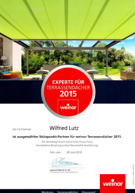 Urkunde weinor Terrassenexperte 2015