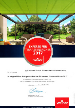 Urkunde weinor Terrassenexperte 2017