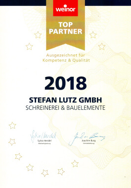 Urkunde weinor Top-Partner 2018