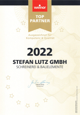 Urkunde weinor Top-Partner 2022