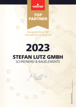 Urkunde weinor Top-Partner 2023