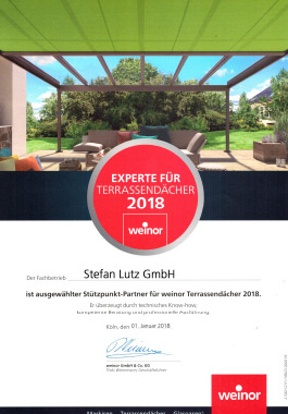 Urkunde weinor Terrassenexperte 2018